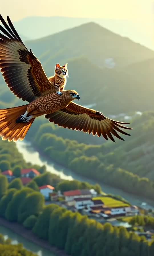 Adventure Cat Takes to the Skies on an Eagle Ride! 🦅🐱✨