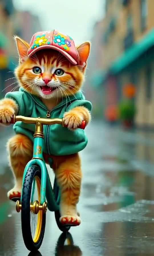 Speedy Whiskers: The Fastest Cat on Two Wheels! 🚴‍♂️🐱💨