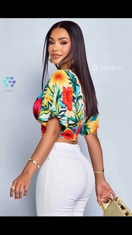 SOLERSUN Tricou elegant pentru femei, cu imprimeu tropical, plisat, scobit din buzunar, slim fit, cu cataramă metalică, design de nișă, mânecă scurtă,