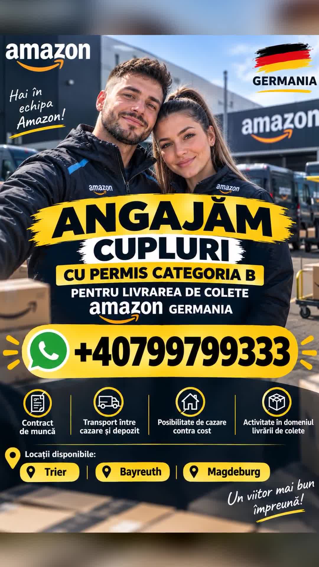 căutăm șofer categoria B pentru Amazon Germania salariu atractiv sunați la număr pentru mai multe detalii vă mulțumim