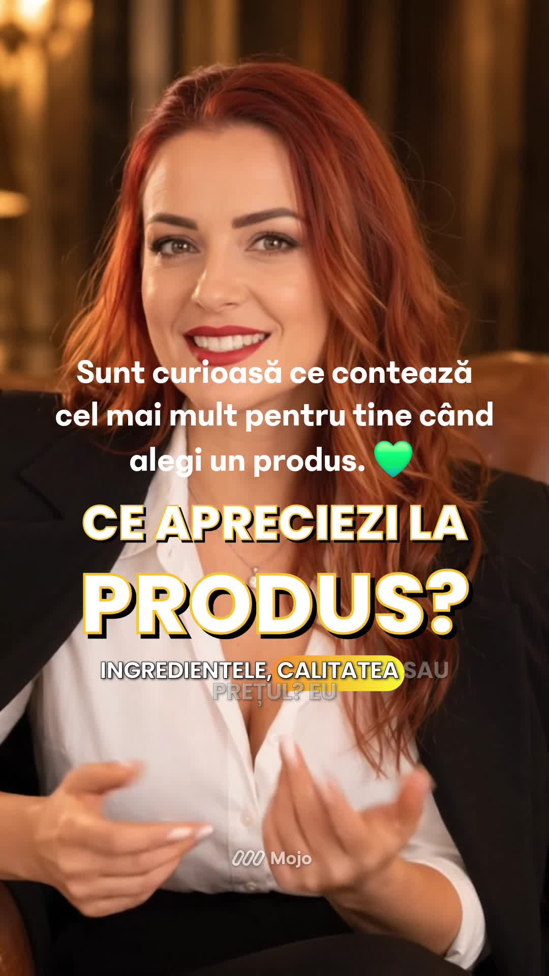 Sunt curioasă ce contează cel mai mult pentru tine când alegi un produs. 💚 Hai să discutăm!

  |||{"overlays":[{"text":"❤","x":0.32744140625,"y":0.8087308086926424,"fontSize":72.0,"color":4294967295,"isEmoji":true},{"text":"Sunt curioasă ce contează cel mai mult pentru tine când alegi un produs. 💚 Hai să discutăm!","x":0.0656005859375,"y":0.8797607421875,"fontSize":15.034921373366828,"color":4294967295,"isEmoji":false}]}