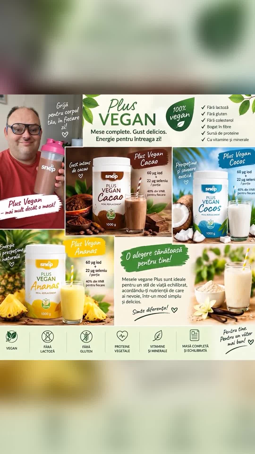 Salutare! Vă vine să credeți ce transformare? 😲 De când am descoperit Plus Vegan de la Snep, simt că am făcut cea mai bună alegere pentru corpul meu.