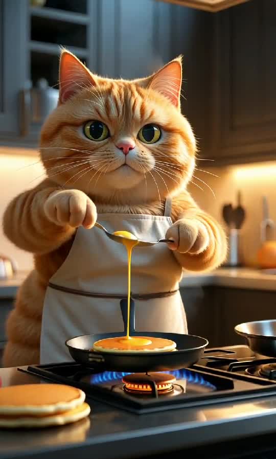 Purrfect Pancakes: The Grumpy Chef Cat You Never Knew You Needed! 🐱🥞🔥