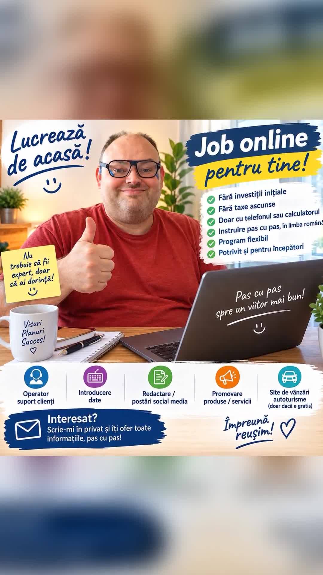 ☀️ Bună dimineața! ☕💻

Activitatea de acasă îmi oferă libertatea de a-mi organiza timpul așa cum îmi doresc, direct de la laptop și telefon. 📱💻