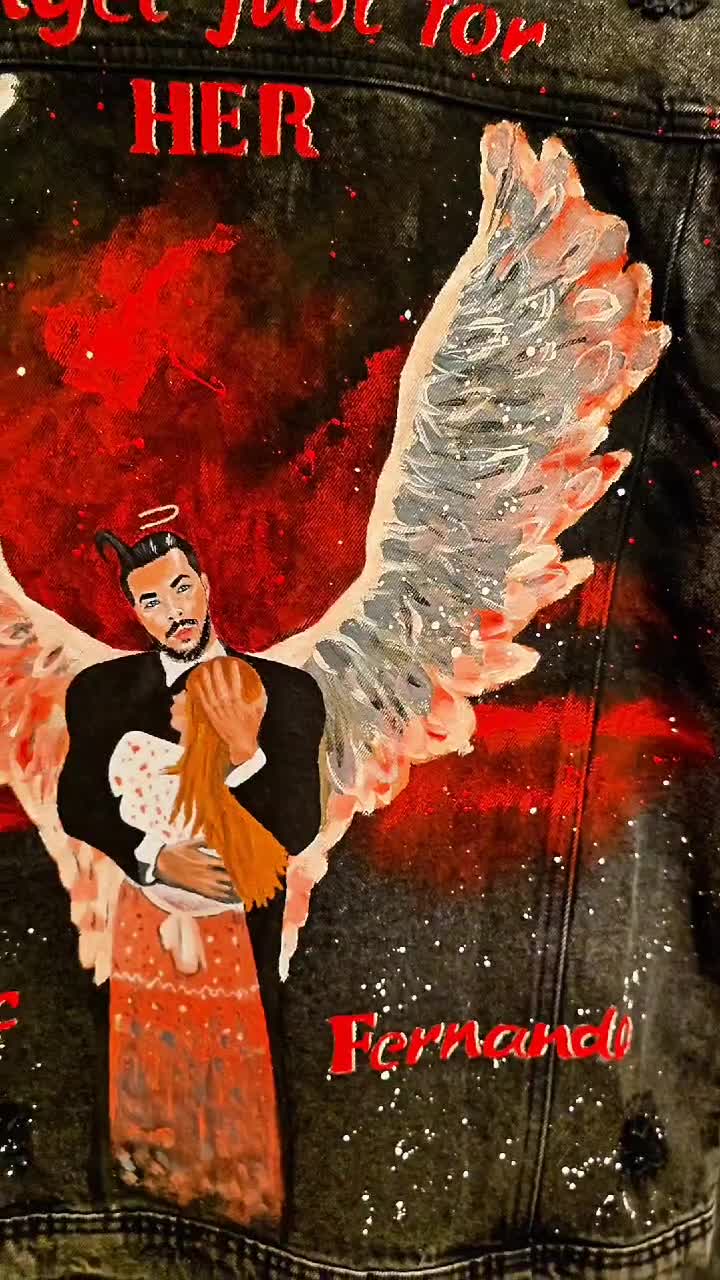 Geacă pictată manual, personalizată "LUCIFER"