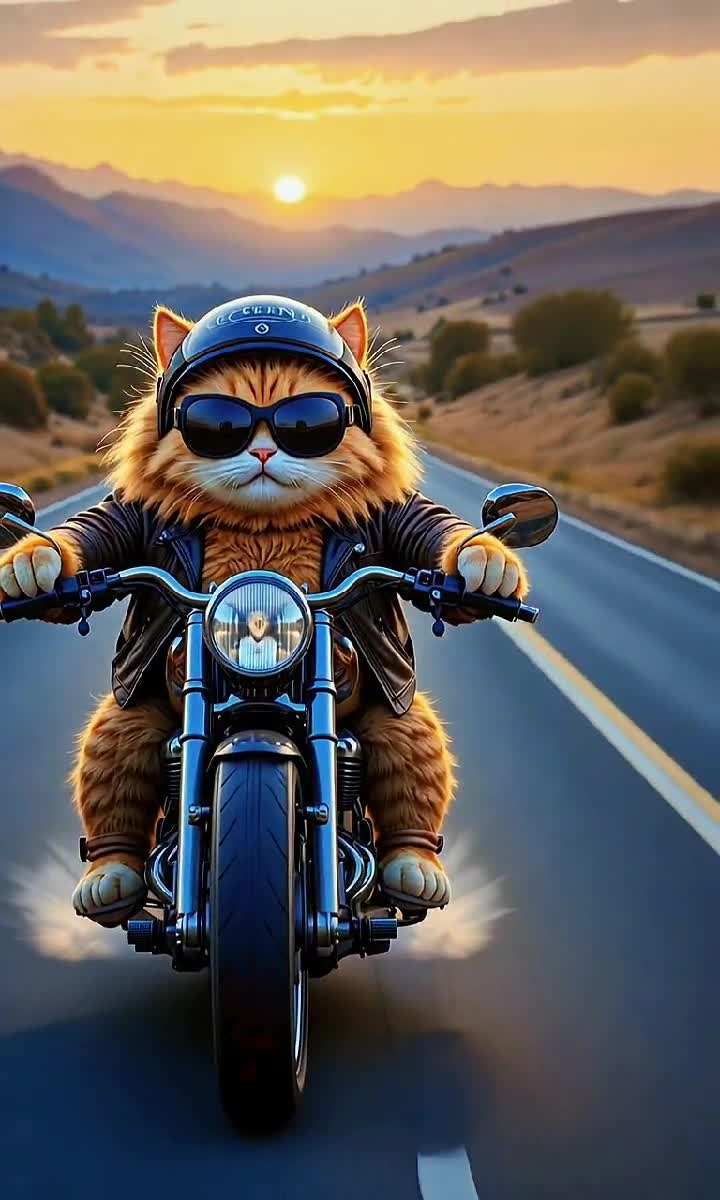 The Coolest Biker on the Road? A Cat with Attitude! 🏍️😼🔥