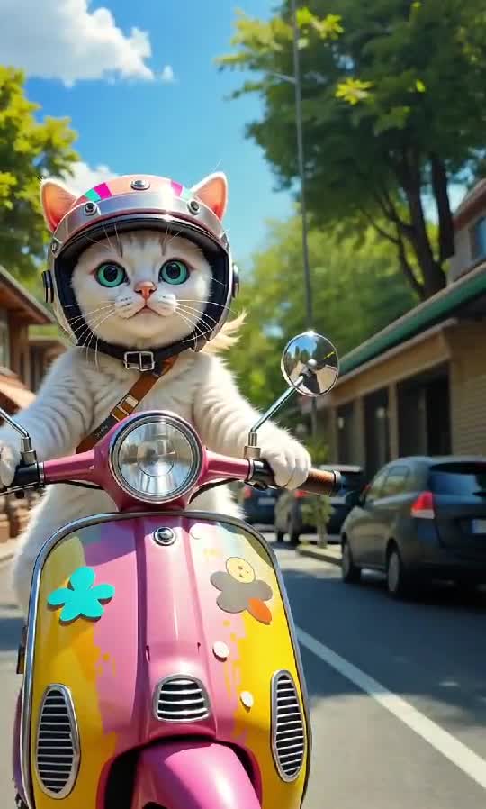 Cool Cat on the Move: Vespa Vibes and Whisker Goals