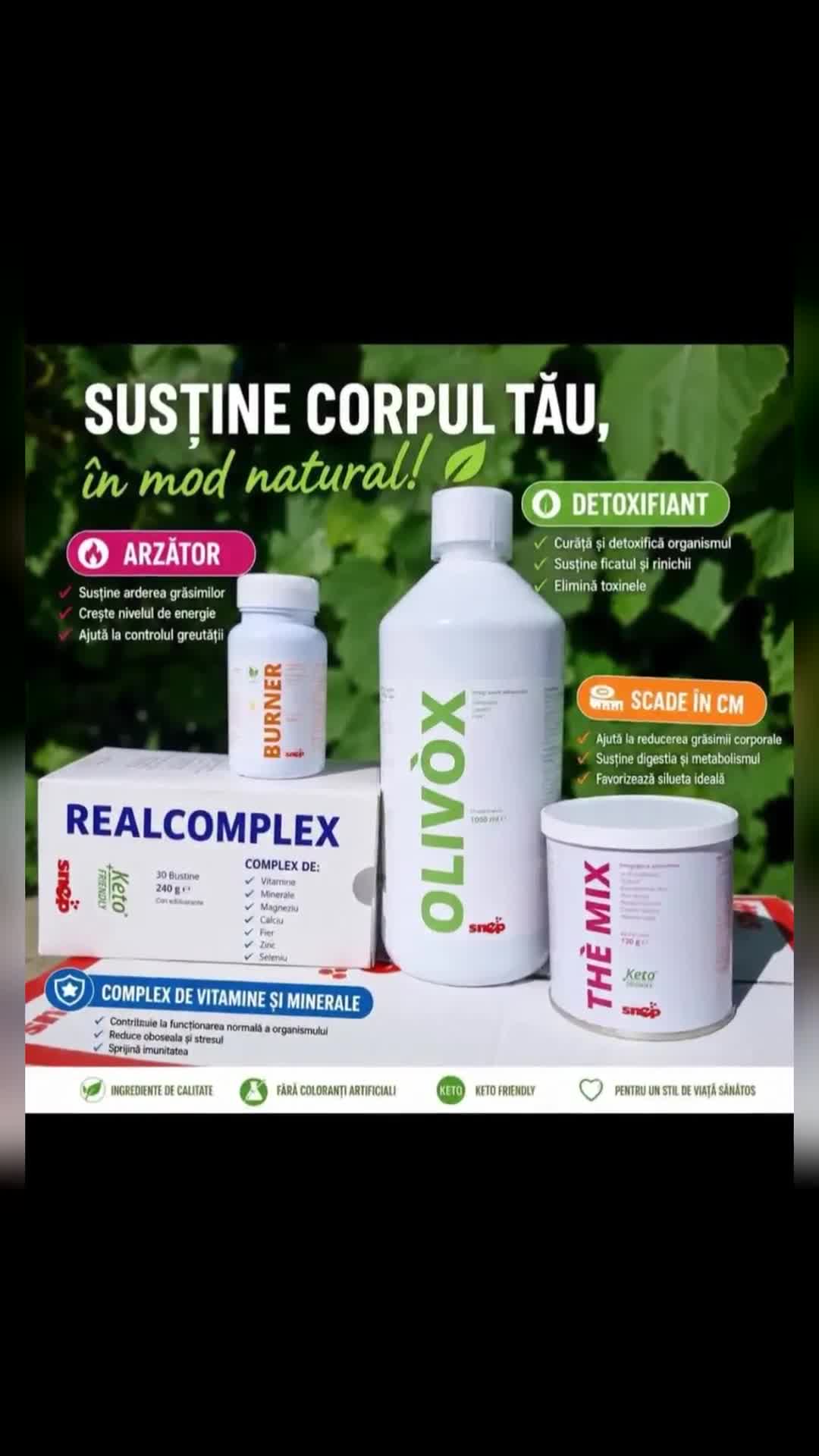Corpul tău are nevoie de DETOX + VITAMINE + ARDERE în același timp!

De aia funcționează pachetul SNEP:
1️⃣ Olivox curăță tot - ficat, rinichi, toxine
2️⃣