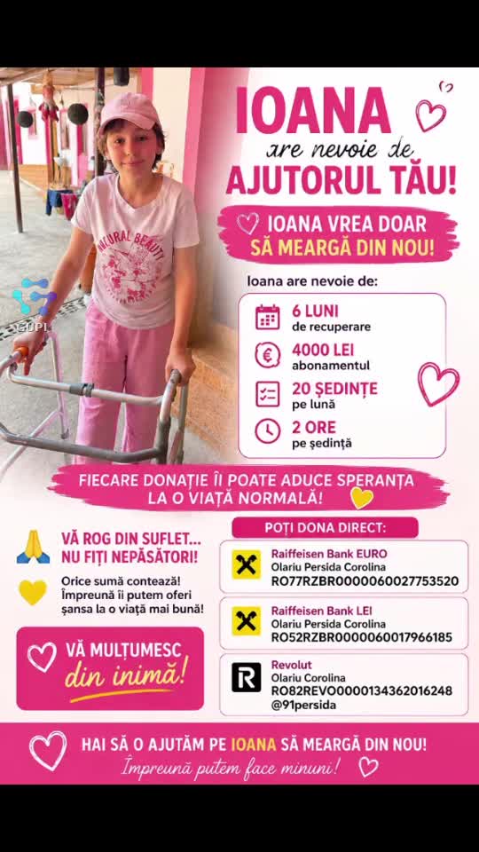 💛 URGENT PENTRU IOANA 💛🚨
Ioana, fetița noastră curajoasă de doar 10 ani, va fi operată joi într-o intervenție extrem de grea, care va dura multe ore…