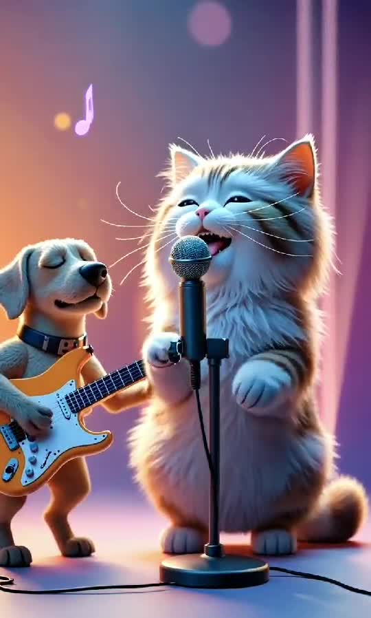 Live from Pawchella: The Singing Cat & Guitar Dog Stealing the Show! 🎤🐾