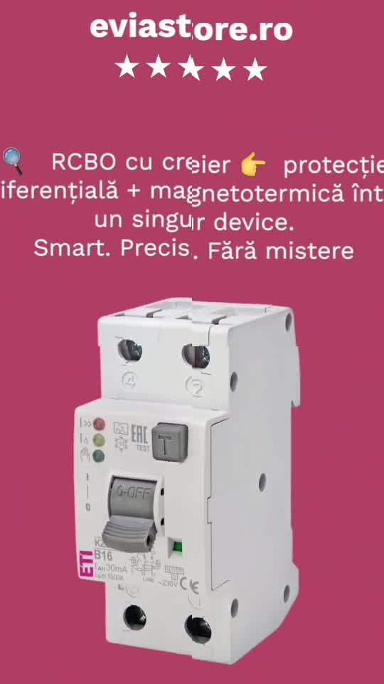 @eviastore.ro Protecție electrică de ultimă generație
ETI KZS-2M B16/0,03 – siguranța inteligentă care îți arată cauza declanșării în timp real.