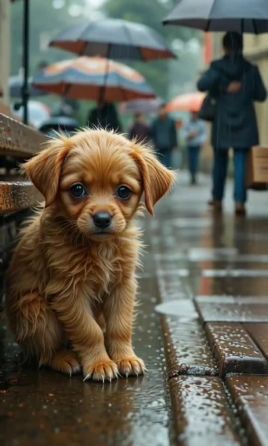 Puppy Eyes in the Rain: A Heart-Melting Moment